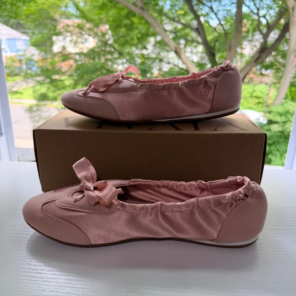 VIVAIA Yanka Peach Blush Satin Ballet Flats Women's US 7.5 / EU 38.5 NIB